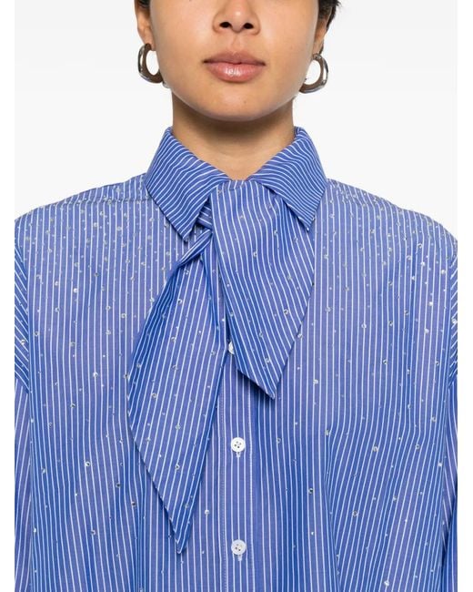 Maje Blue Rhinestone Shirt With Removable Tie