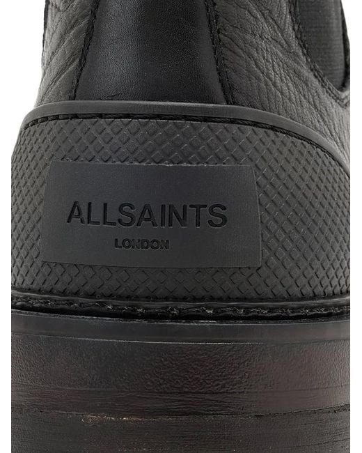AllSaints Black Mccoy Textured Pull-On Boots for men