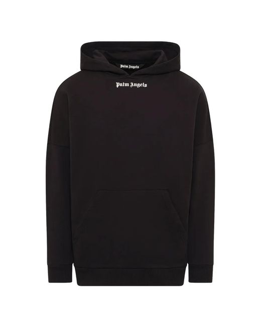 Palm Angels Black Logo-Print Cotton Hoodie for men