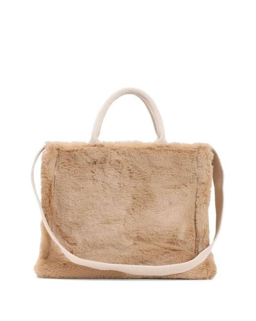 Marni Natural Faux-Fur Top-Handle Tote Bag