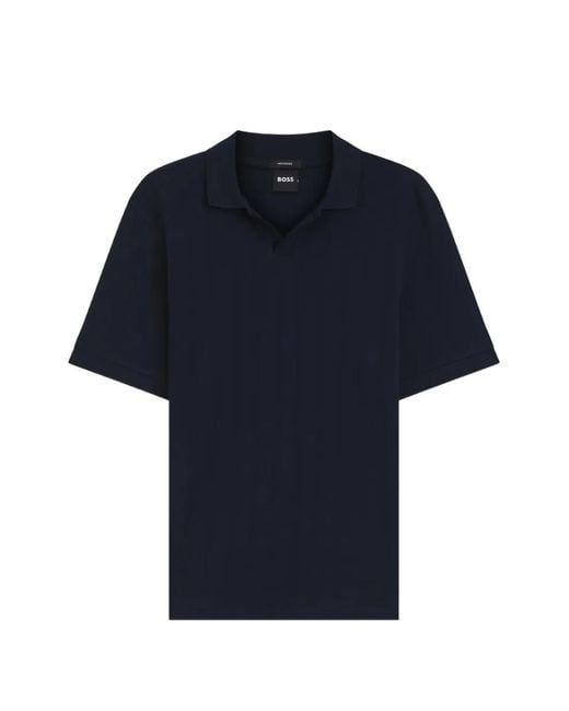Boss Blue Jacquard-Knit Polo Shirt for men