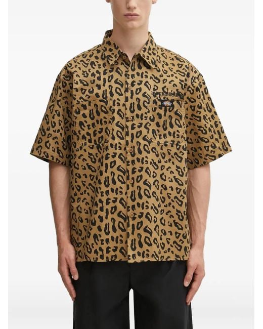 Wacko Maria Brown Leopard-Print Short-Sleeves Shirt for men