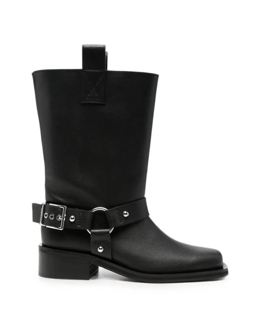 Ganni Black Harness-Detail Biker Boots