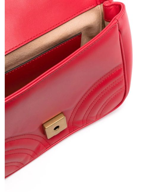 Gucci Red Gg Marmont Mini Leather Shoulder Bag