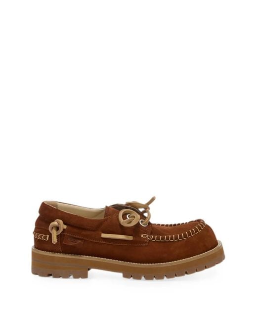 Moschino Brown Whipstitch Lug-Sole Boat Shoes for men