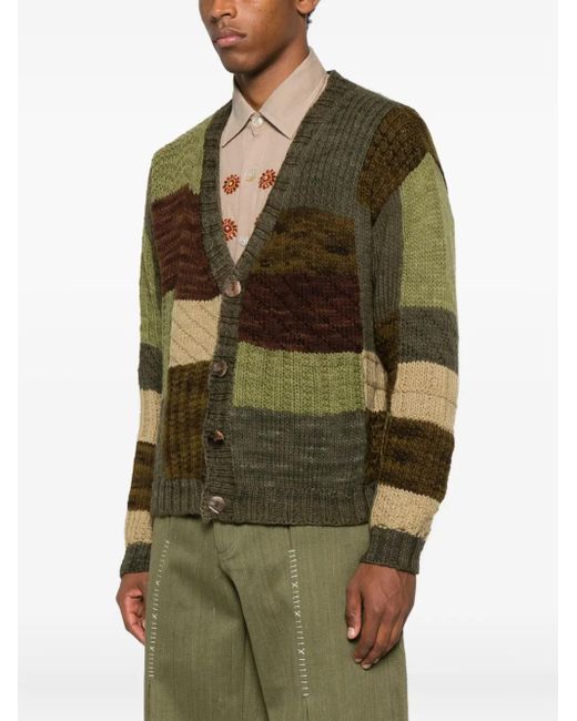 Kartik Research Green Patchwork Button Cardigan for men