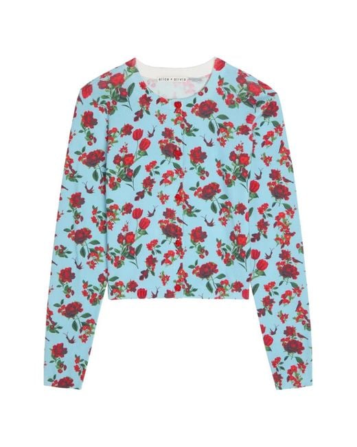 Alice + Olivia Blue Floral-Print Cardigan