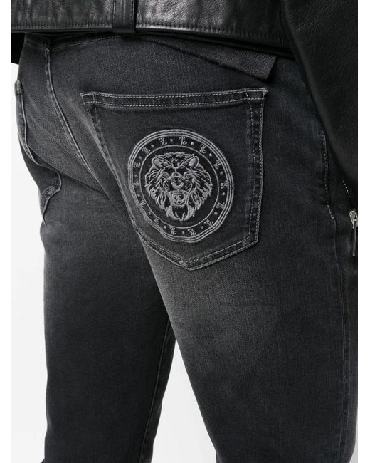 Billionaire Blue Logo-Patch Straight-Leg Jeans for men
