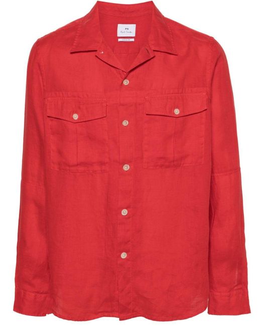 PS by Paul Smith Red Long-sleeve Linen Shirt for men