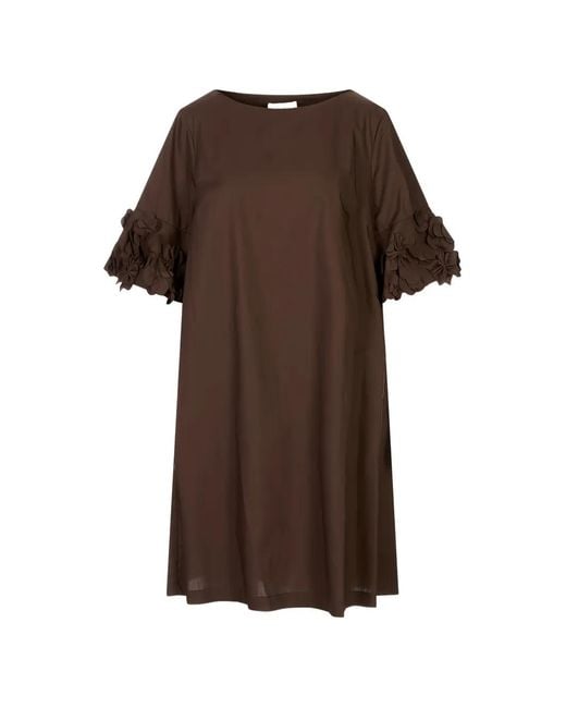 MEIMEIJ Brown Floral-Appliqué Short-Sleeve Mini Dress