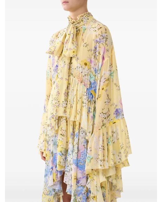 Camilla Metallic Ruffled Floral Print Dress