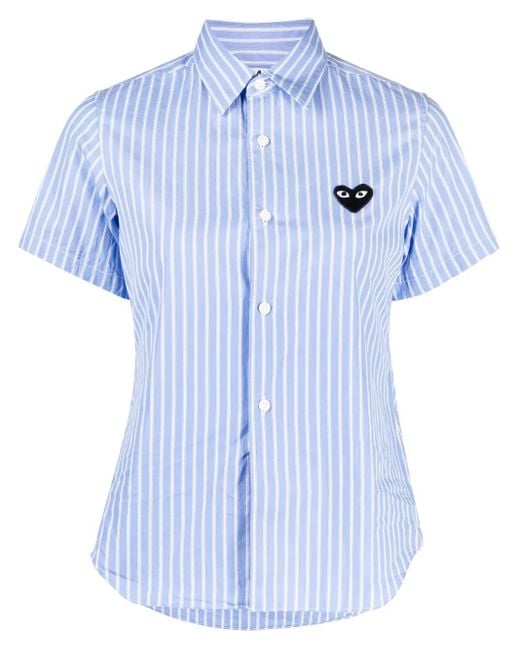 COMME DES GARÇONS PLAY Blue Striped-Print Short-Sleeved Shirt