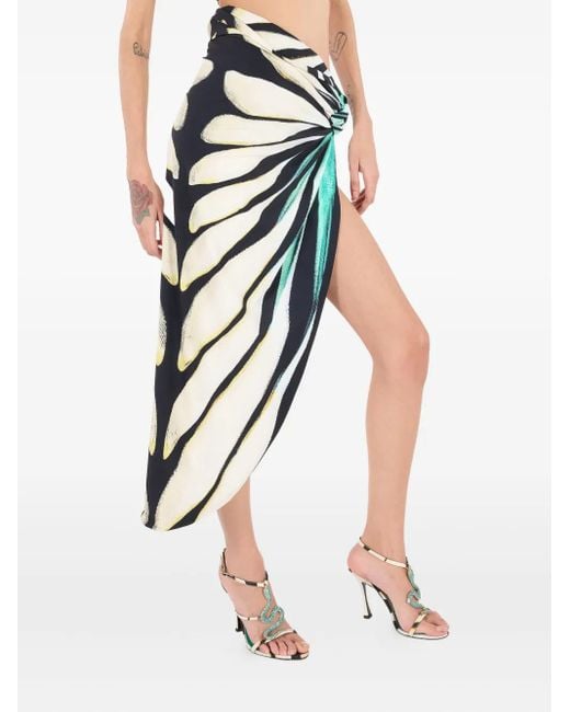 Roberto Cavalli White Ray Of Sea Print Twisted Draped Wrap Sarong