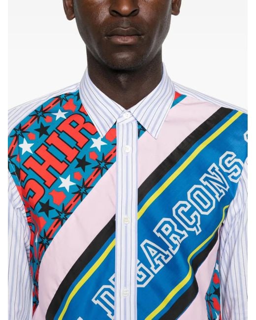 Comme des Garçons Blue Stripe-Print Panelled Shirt for men