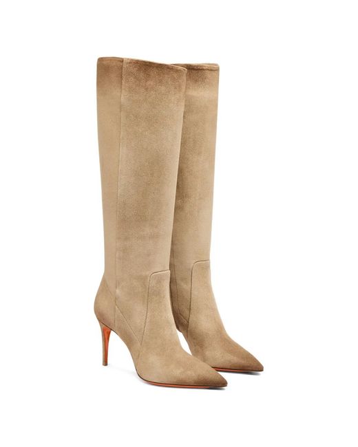 Santoni White Viola Pointed-Toe Suede Boots