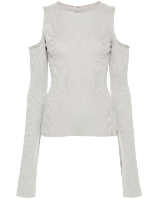Rick Owens White Ribbed Wool Cut-out Jumper