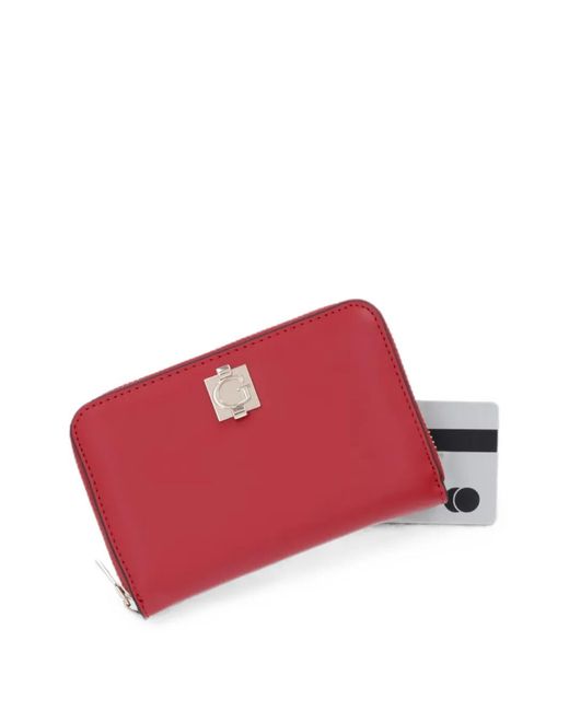 Guess Red Logo-Plaque Zip-Around Wallet