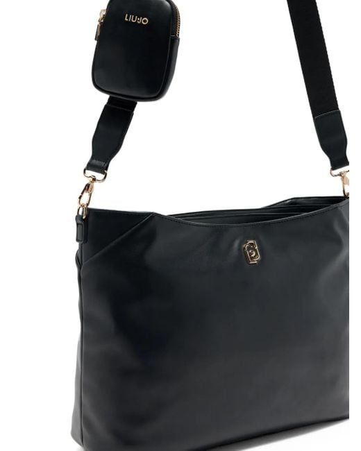 Liu Jo Black Medium Logo-Plaque Adjustable-Strap Shoulder Bag