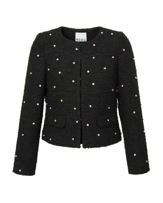 WEILL PARIS Black Tweed Rhinestone Jacket