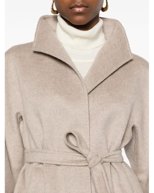Max Mara Natural Belted Hooded Coat