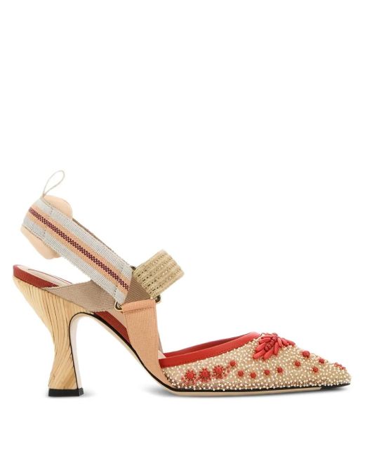 Fendi Pink 85Mm Colibrì Beaded Slingback Pumps