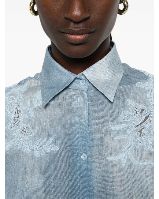 Ermanno Scervino Blue Embroidered Buttoned Shirt