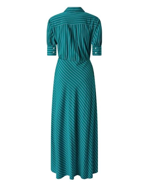 Pinko Green Long Wrap Dress With Striped Pattern