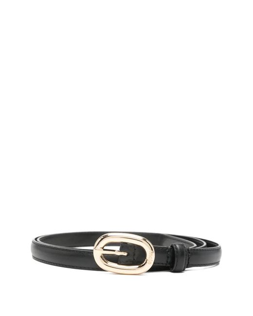 Maje White Slim Leather Oval Buckle Belt