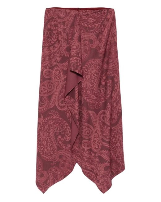 Etro Purple Paisley-Print Ruffled Skirt