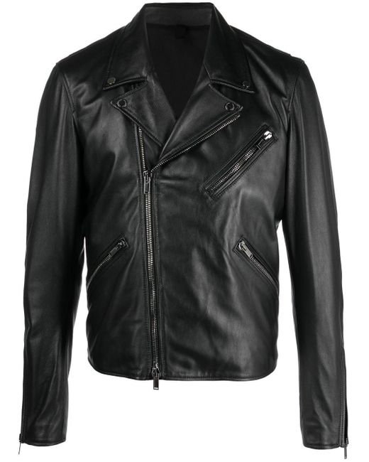 Tagliatore Off-centre Lambskin Leather Jacket in Black for Men | Lyst