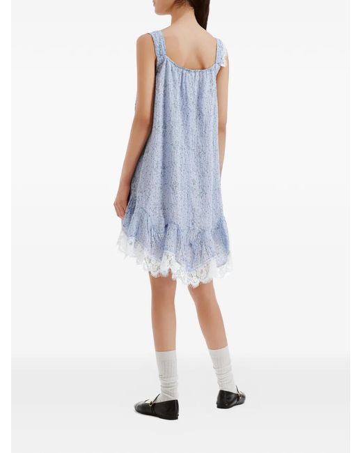 B+ AB Blue Floral-Print Lace-Trim Mini Dress