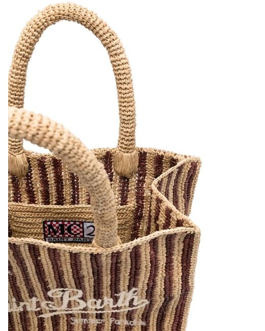 Mc2 Saint Barth Brown Colette Striped Raffia Tote Bag