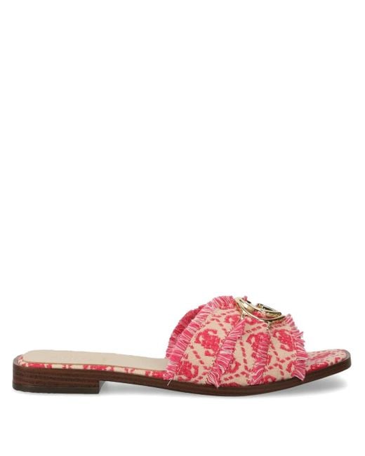 Guess Pink Fringed-Monogram Slides