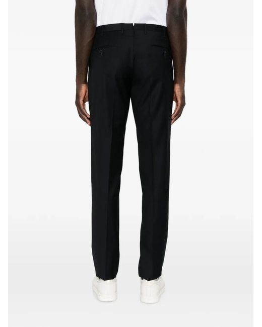 Incotex Blue Flat-Front Wool Trousers for men