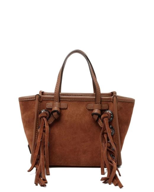 MARCELLA CLUB Brown Knotted-Fringes Suede Mini Bag