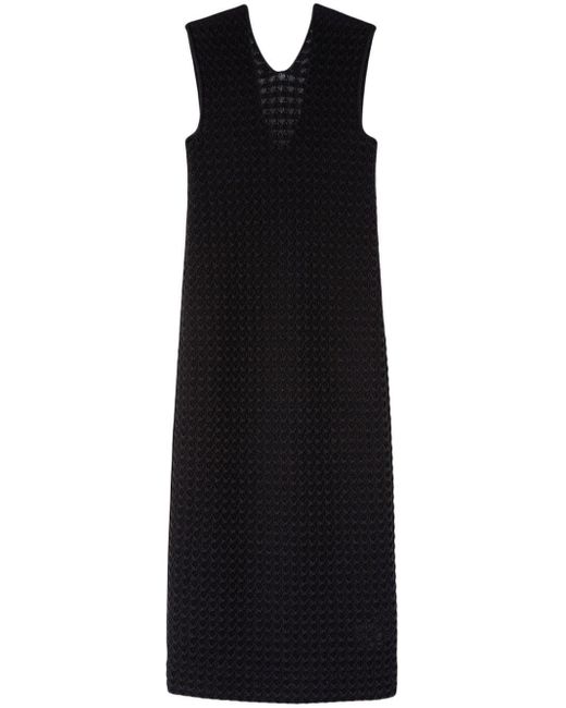 Jil Sander Black V-neck Jacquard Midi Dress