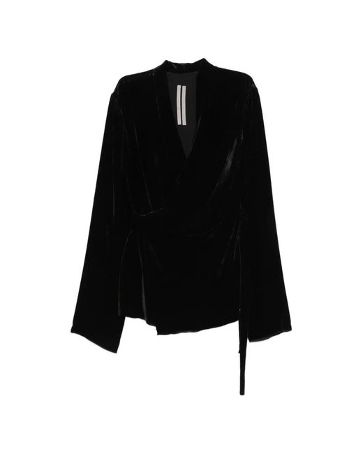 Rick Owens Black Velvet Wraparound Blouse