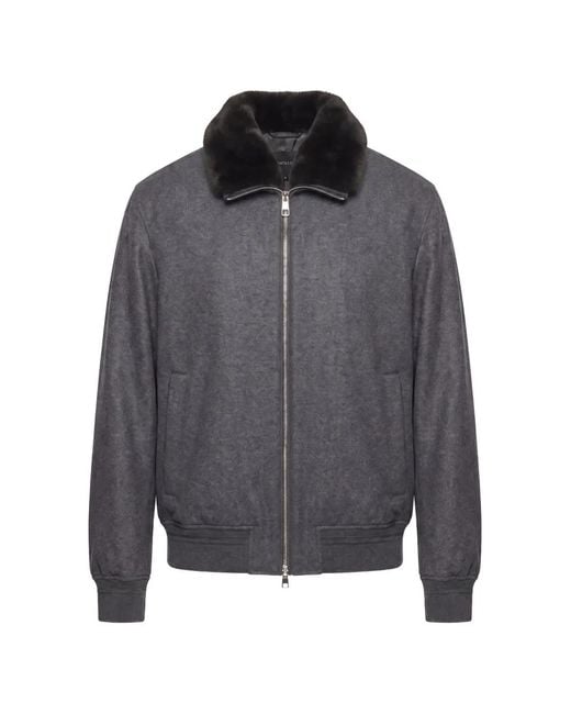 Montecore Gray Faux-Fur Collar Bomber Jacket for men