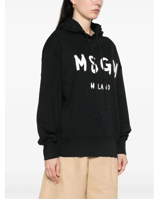 MSGM Black Cotton Crewneck Sweatshirt With Logo