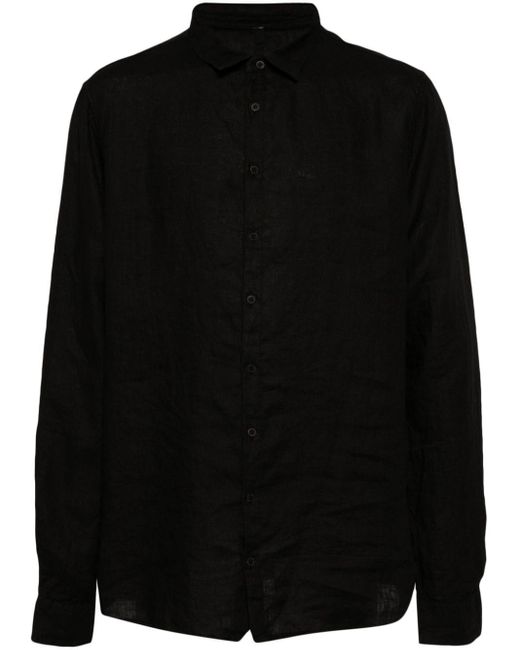 Poeme Bohemien Black Classic-collar Linen Shirt for men