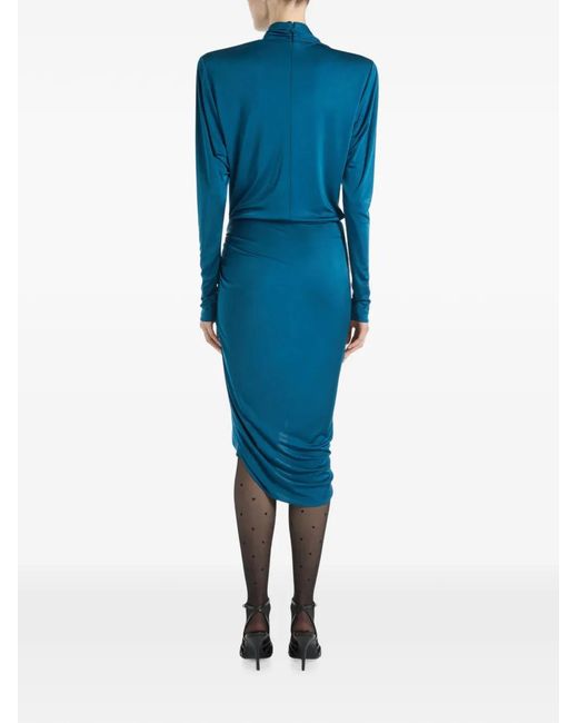 Balmain Blue Draped Flowing Jersey Dress