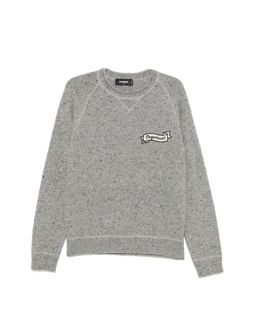 DSquared² Gray Logo-Patch Flecked Sweater for men