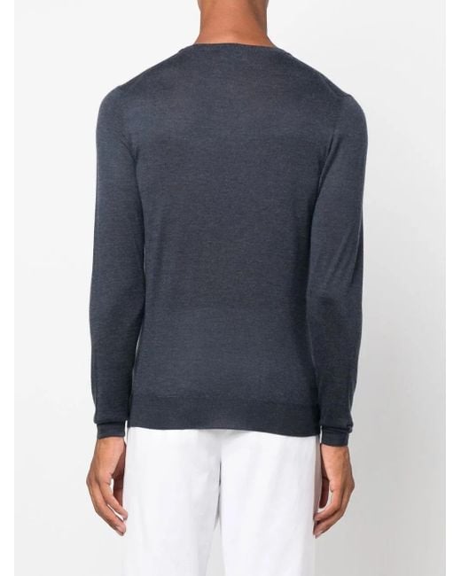 Fedeli Blue Crew-Neck Cashmere-Silk Jumper for men