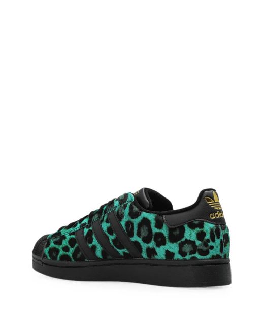 Adidas Green Superstar Ii Leopard-Print Leather Sneakers