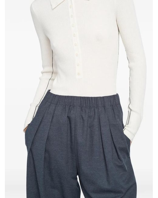 Maria McManus Blue Long-Sleeve Button Polo Top
