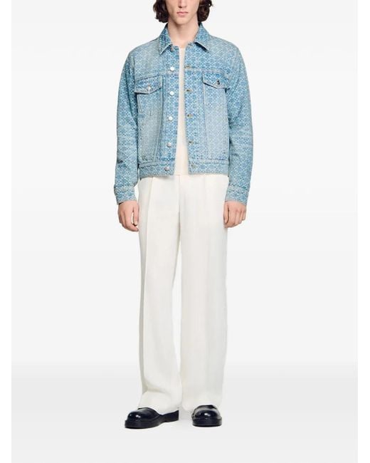 Sandro Blue Square Cross Denim Jacket for men
