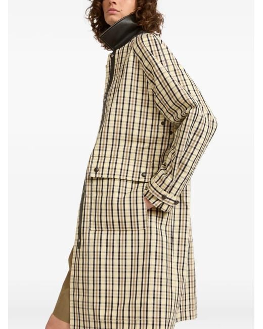 Yves Salomon White Check-Pattern Leather Collar Coat