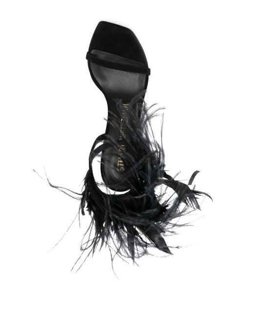 Stuart Weitzman Black Plume 100 Feather-Trimmed Sandals