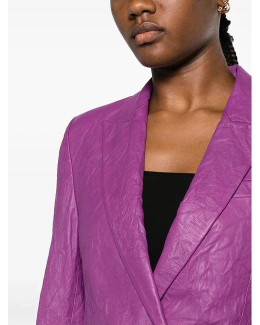 Zadig & Voltaire Purple Visko Double-Breasted Leather Jacket