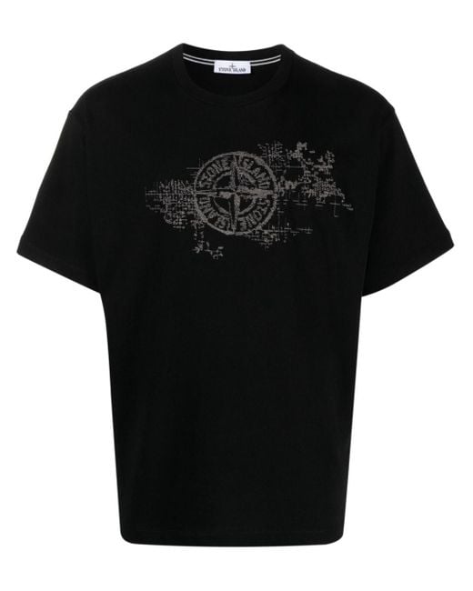 Stone Island Katoenen T-shirt Met Geborduurd Logo in het Black voor heren